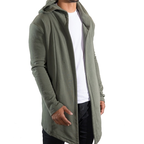 Street Knitted Jackets & Coats | Mens Olive Green Long Hooded Jacket ...